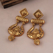 ANTIQUE GOLD LONG FLORAL EARRING