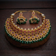 Gold-Plated Necklace with Ruby & Green Stone Adornments