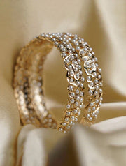 White Gold Tone Jadau Bangles with Pearls