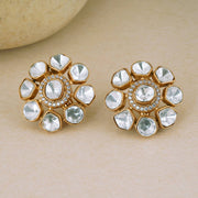 GOLD PLATED FLORAL MESSONITE KUNDAN STUD