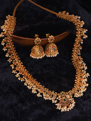 Red Gold Tone Temple Necklace Set with Pearls