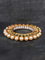 Multicolored Gold Tone Handcrafted Bangle With Pearls