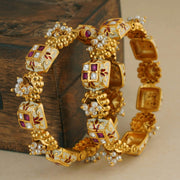 GOLD PLATED MEENAKARI RUBY KUNDAN BANGLE SET