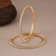 GOLD PLATED ROUND DIAMOND BANGLE SET