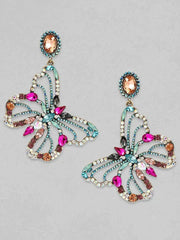 Color Stone Butterfly Big Drop Earrings